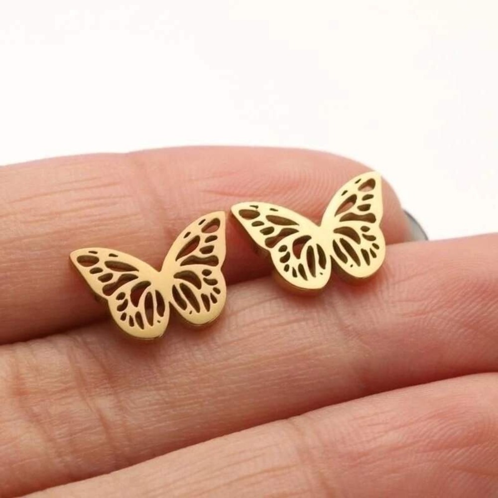 Butterfly Stud Earrings 18K Gold Plated 304 Stainless Steel Minimalist Dainty